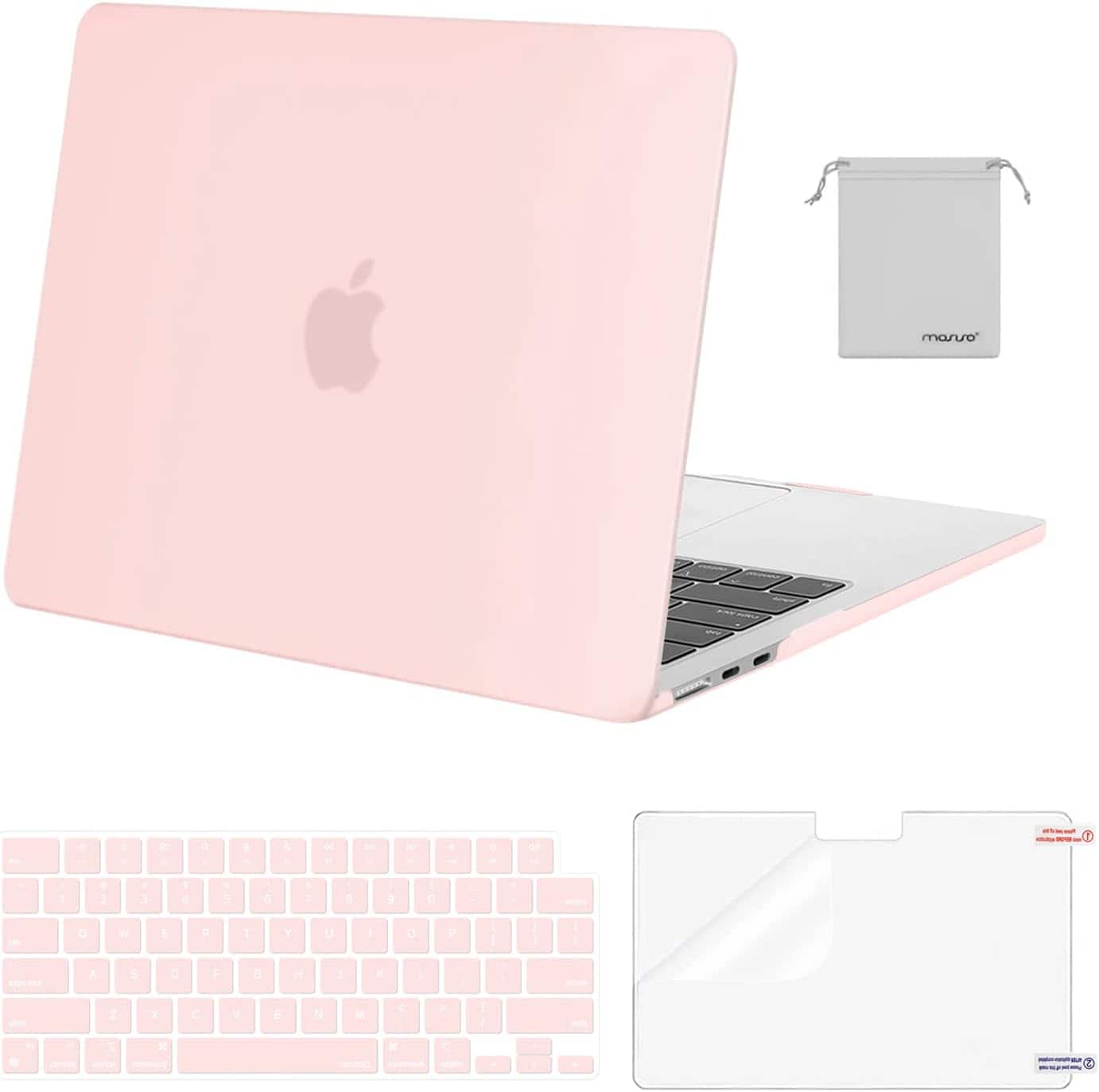 mosiso - Case for 13-inch MacBook Air M5 A3449 M4 A3240 M3 A3113 M2 A2681 with Keyboard Cover Screen Protector and Pouch - Chalk Pink