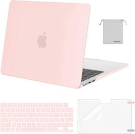 mosiso - Case for 13-inch MacBook Air M5 A3449 M4 A3240 M3 A3113 M2 A2681 with Keyboard Cover Screen Protector and Pouch - Chalk Pink