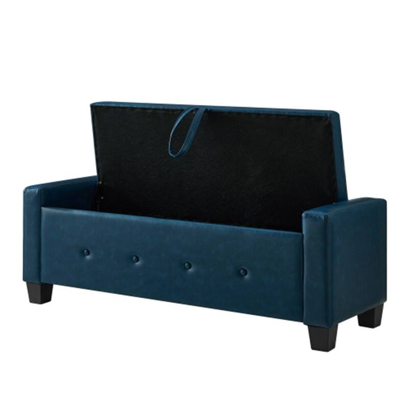 Angle. HTUTWOO - Storage Ottoman Bench for Bedroom Living Room Hallway - 48" Upholstered Tufted Faux Leather PU Ottoman with Storage - Blue.