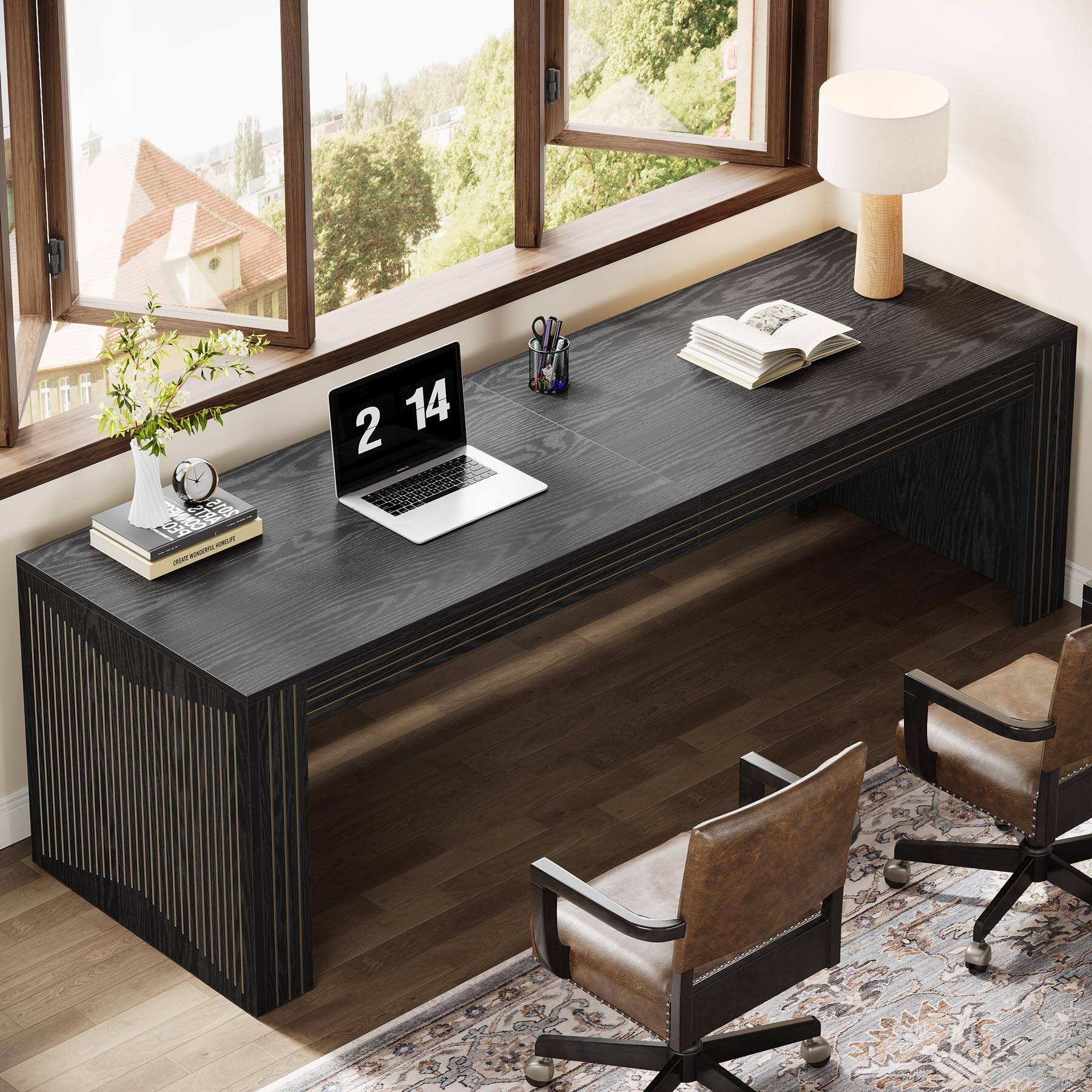Alt View 3. Tribesigns - 79" Long Desk, Two Person Double Desk for Home Office, Black - Black.