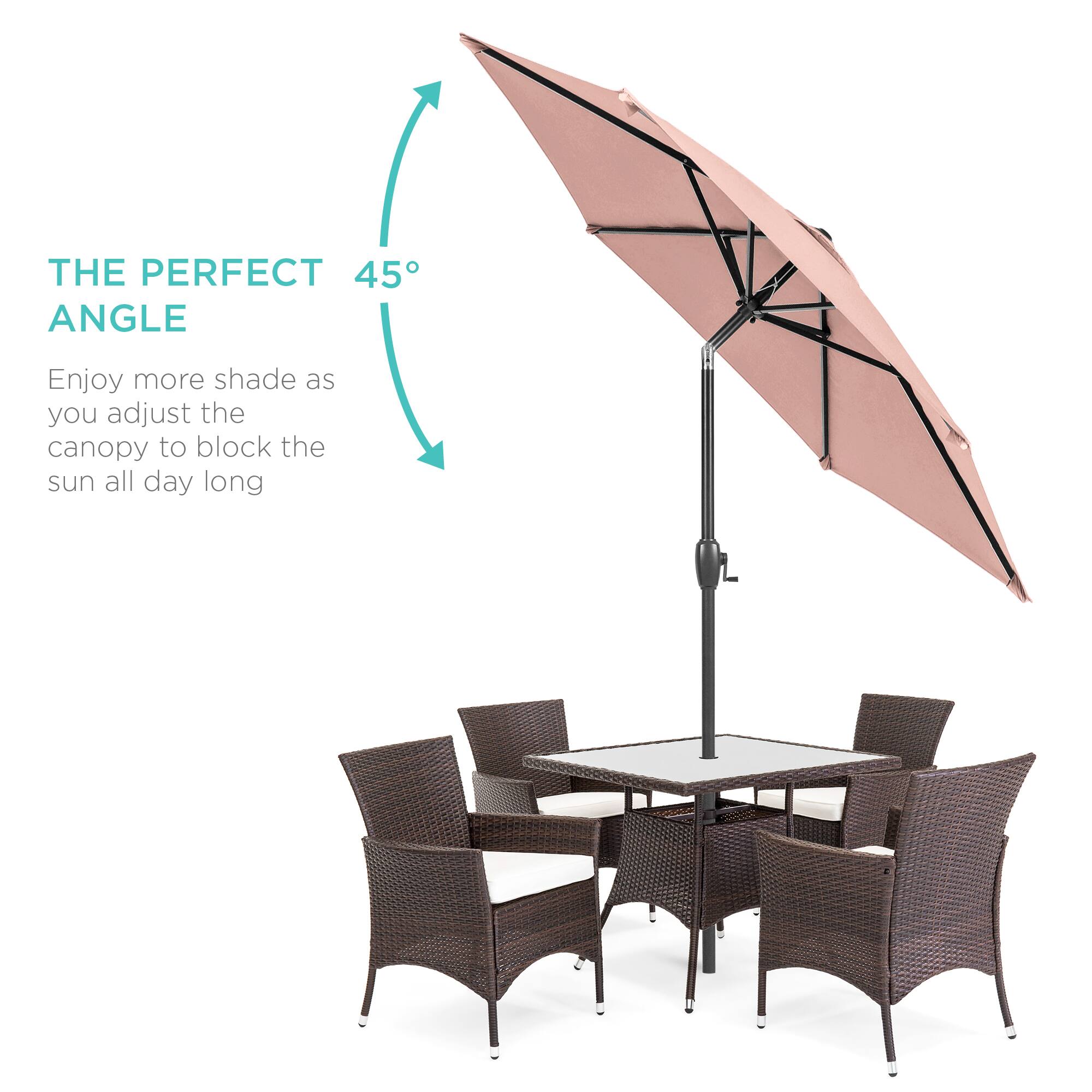 THE PERFECT 45° ANGLE

Enjoy more shade as you adjust the canopy to block the sun all day long