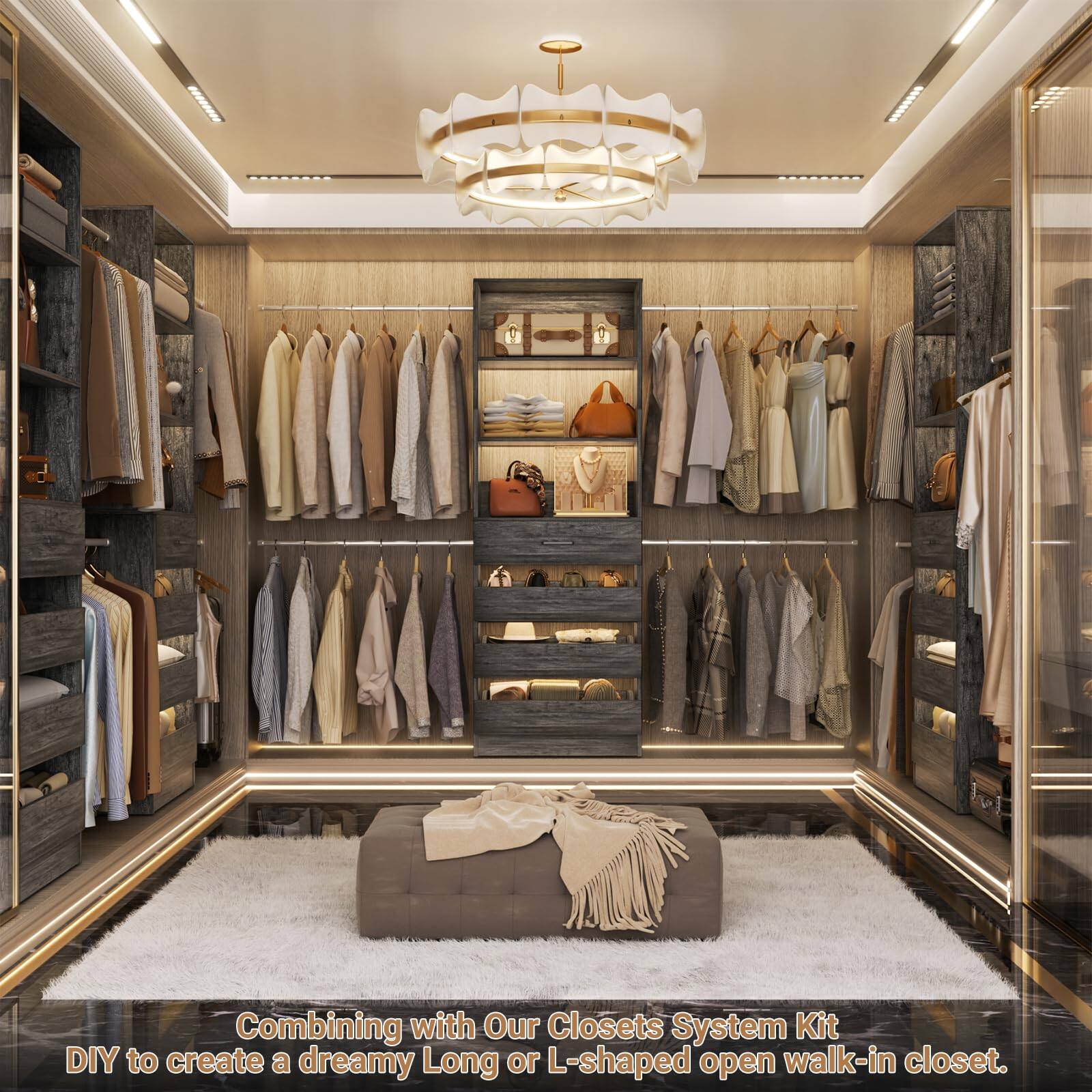 Combining with Our Closets System Kit DIY to create a dreamy Long or L-shaped open walk-in closet.