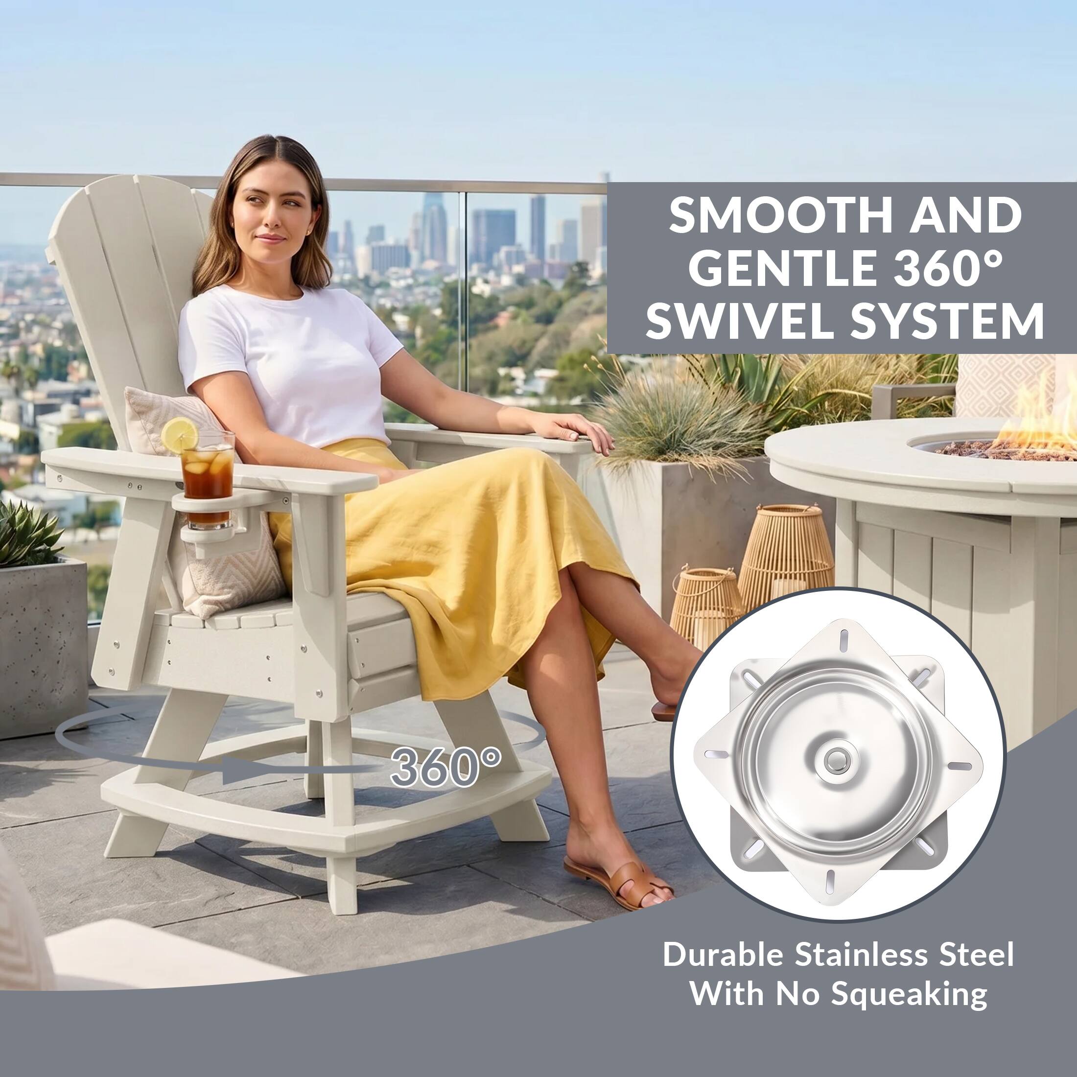 SMOOTH AND GENTLE 360° SWIVEL SYSTEM  
360°  
Durable Stainless Steel With No Squeaking