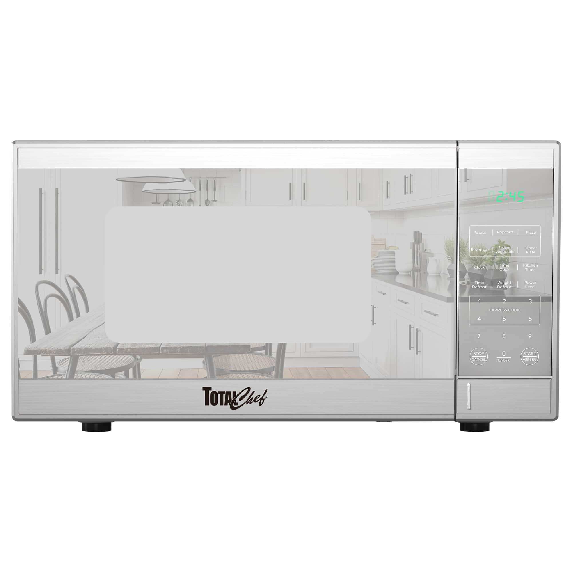 TOTAL Chef - Countertop Microwave Oven, 900W, 0.9 Cu Ft, Digital Touch Controls - Stainless Steel
