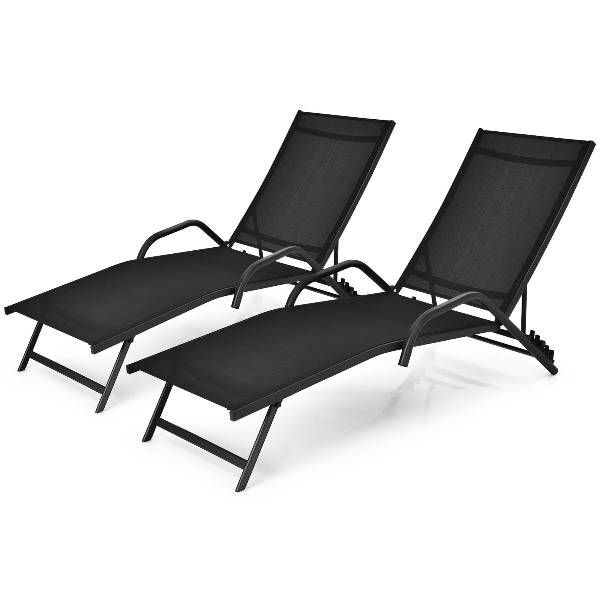 Alt View 1. Gymax - Gymax 2PCS Outdoor Patio Chaise Reclining Lounge Chairs  w/ 5-Position Adjust Backrest - Black.