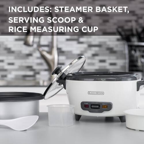 INCLUDES: STEAMER BASKET, SERVING SCOOP & RICE MEASURING CUP

BLACK+DECKER Cook