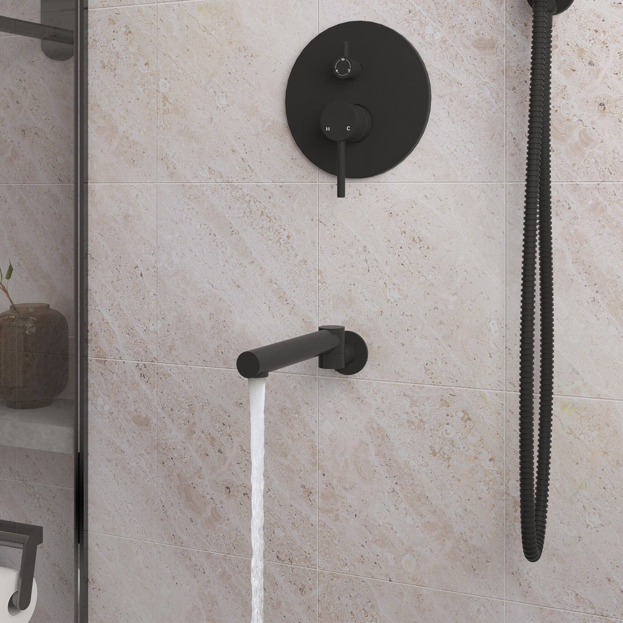 Alt View 8. Boyel Living - Wall Mount 10 in. Single Handle 1-Spray Tub and Shower Faucet 1.8 GPM in Matte Black Pressure Balance Valve Included - Matte Black.