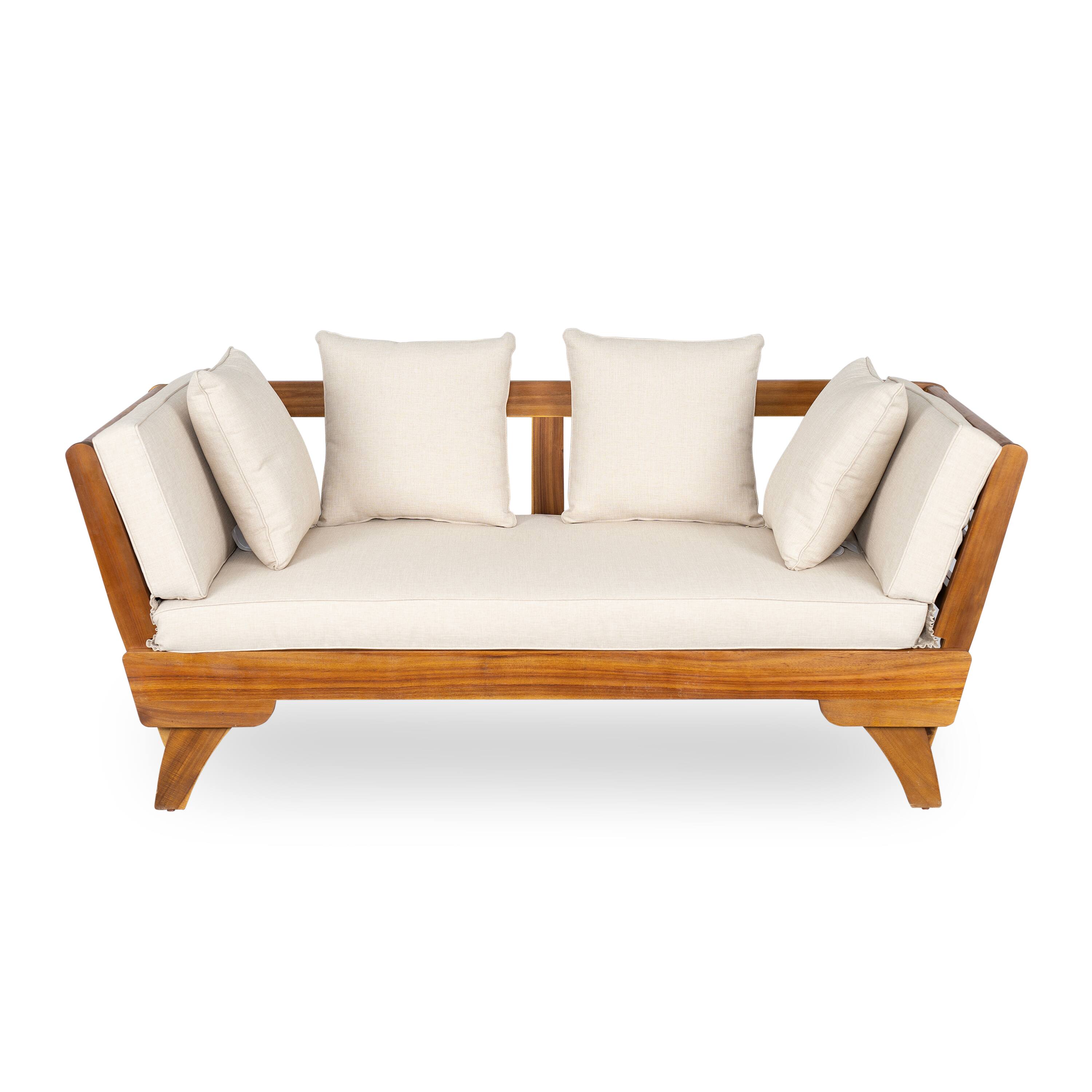 Left. Mondawe - Outdoor Patio Daybed Sofa with Foldable Arm 4 Back Pillows - Teak+ Beige.