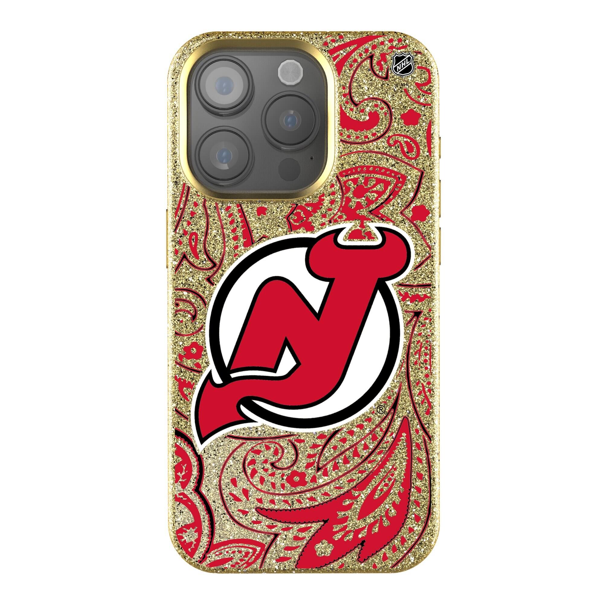 Front. Keyscaper - Gold New Jersey Devils Paisley Bling iPhone Case - 15 Pro Max - Gold.