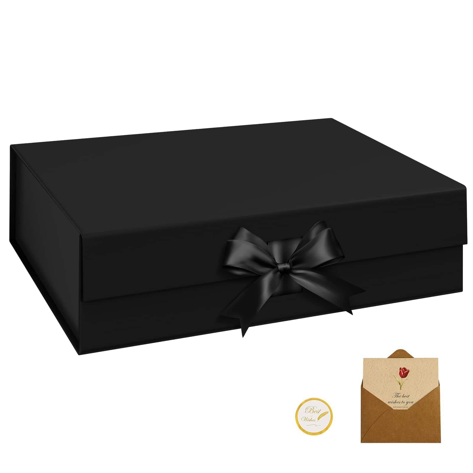 Paradigms Interiors - 1 White Gift Boxes 13x9x4inch With Lids For Presents Collapsible Box Gifts Greeting Card Suitable Bridesmai - Black(10.4x7.5x3.1Inch)-1 Count (Pack of 1)