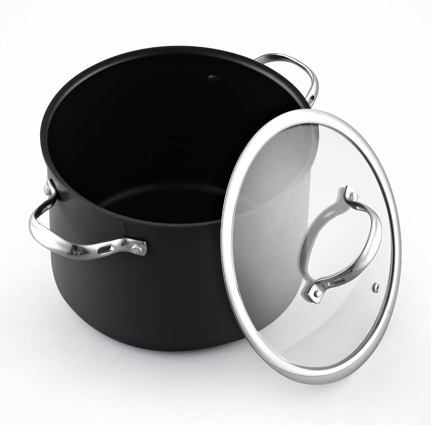Alt View 3. Cooks Standard - Classic 8-Quart Stock Pot Dutch Oven Casserole with Glass Lid, Hard Anodized Nonstick Stockpot, Not Induction, Black - BLACK.