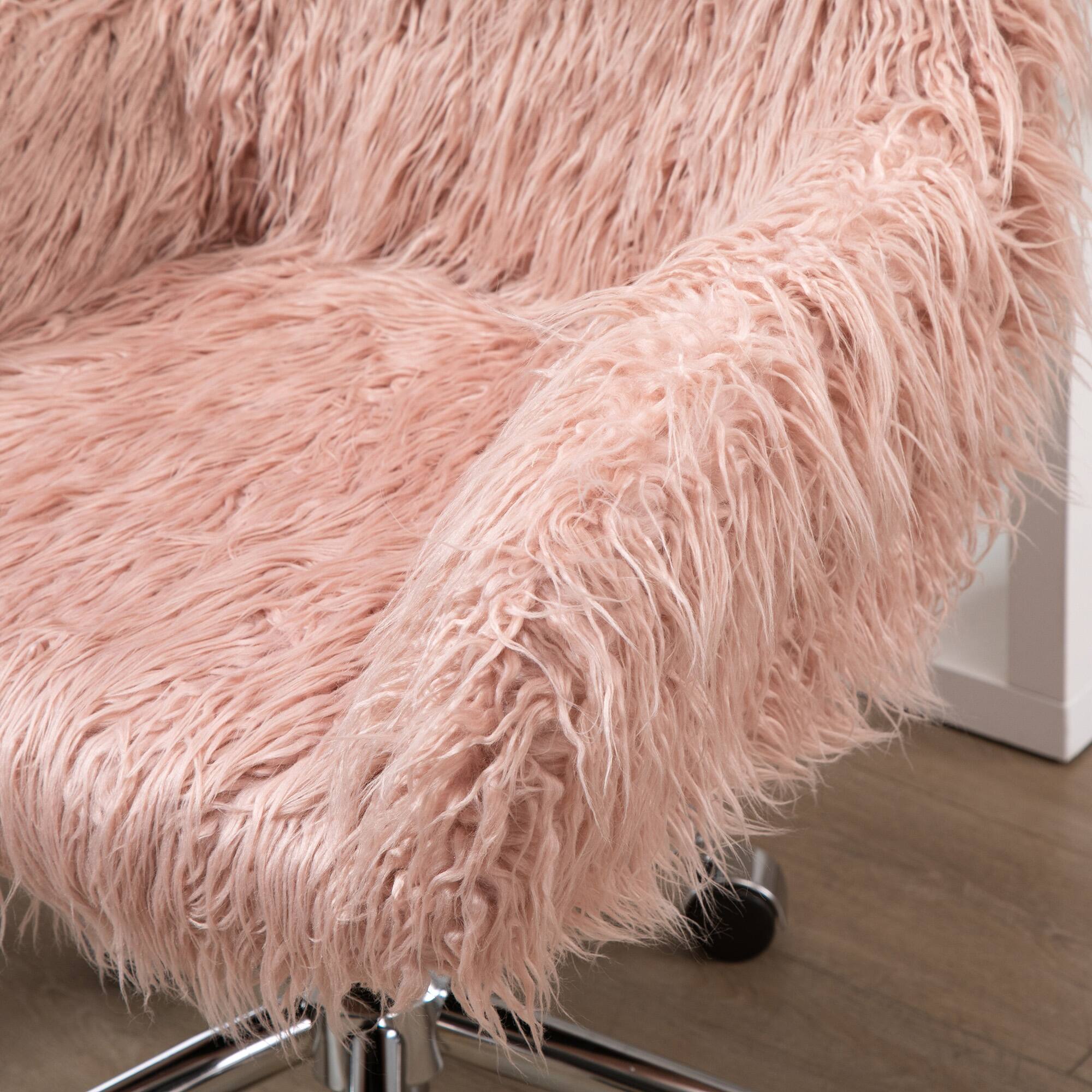 Alt View 8. Vinsetto - Faux Fur Desk Chair, Swivel Vanity Chair with Adjustable Height and Wheels for Office, Bedroom, Pink - Pink.