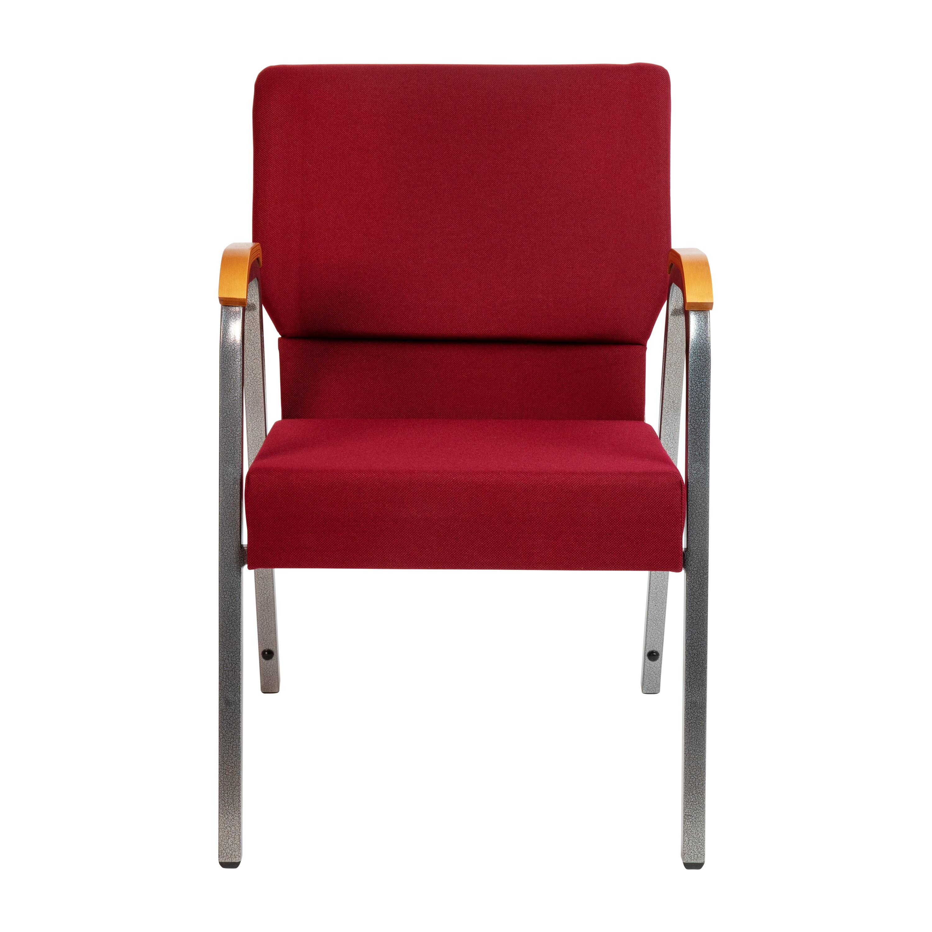 Alt View 7. Emma + Oliver - 21" Stackable Church Chair with Arms - Burgundy Fabric/Silver Vein Frame.
