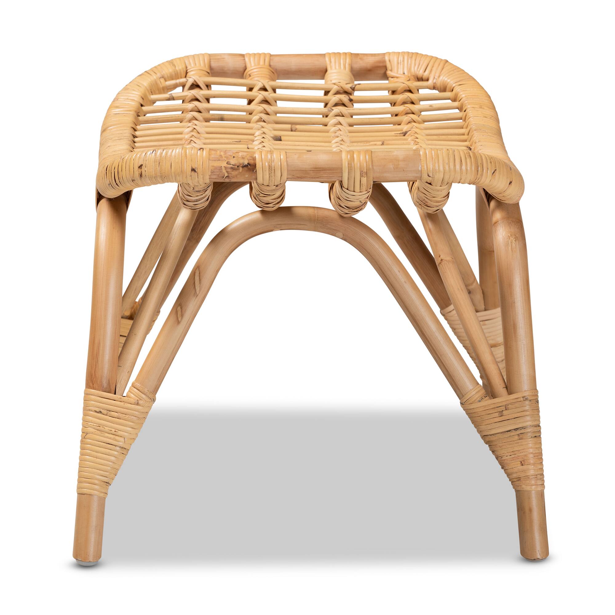 Left. bali & pari - Bernardo Modern Bohemian Natural Brown Rattan Ottoman - Natural Brown.