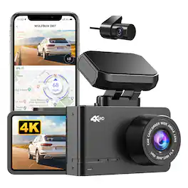WOLFBOX - D07 4K+1080P Dual Dash Cam, Wifi, GPS, WDR, Night Vision, Dual Parking Monitoring - Black