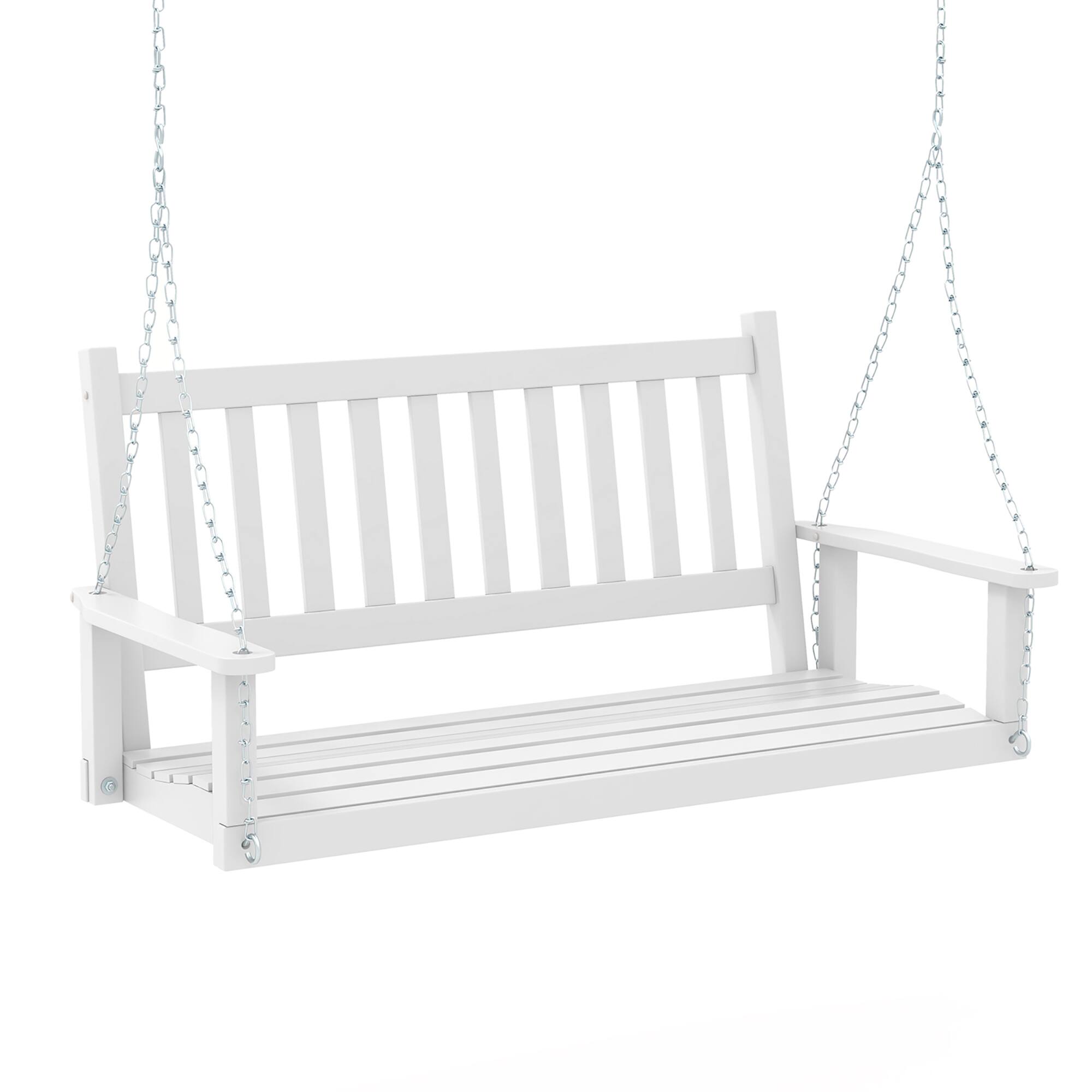 Alt View 1. Gymax - Gymax Wooden Porch Swing 2-Person Hanging Swing Chair w/ Adjustable Galvanized Metal Chains White - White.