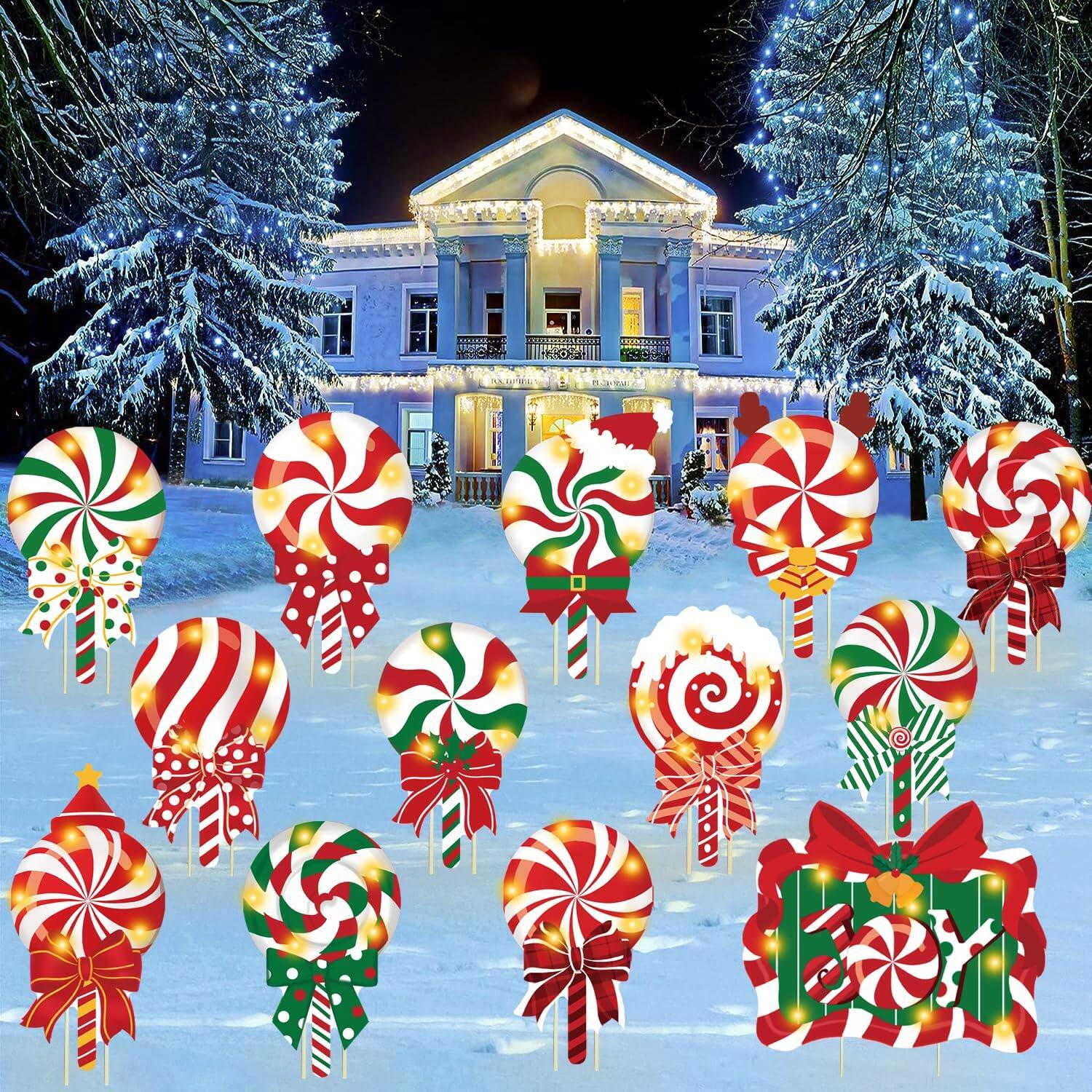 Alt View 1. PARKER SLATER - 13 Pcs LED Peppermint Lollipop Candy Yard Signs with Stakes, Christmas Outdoor Decor.