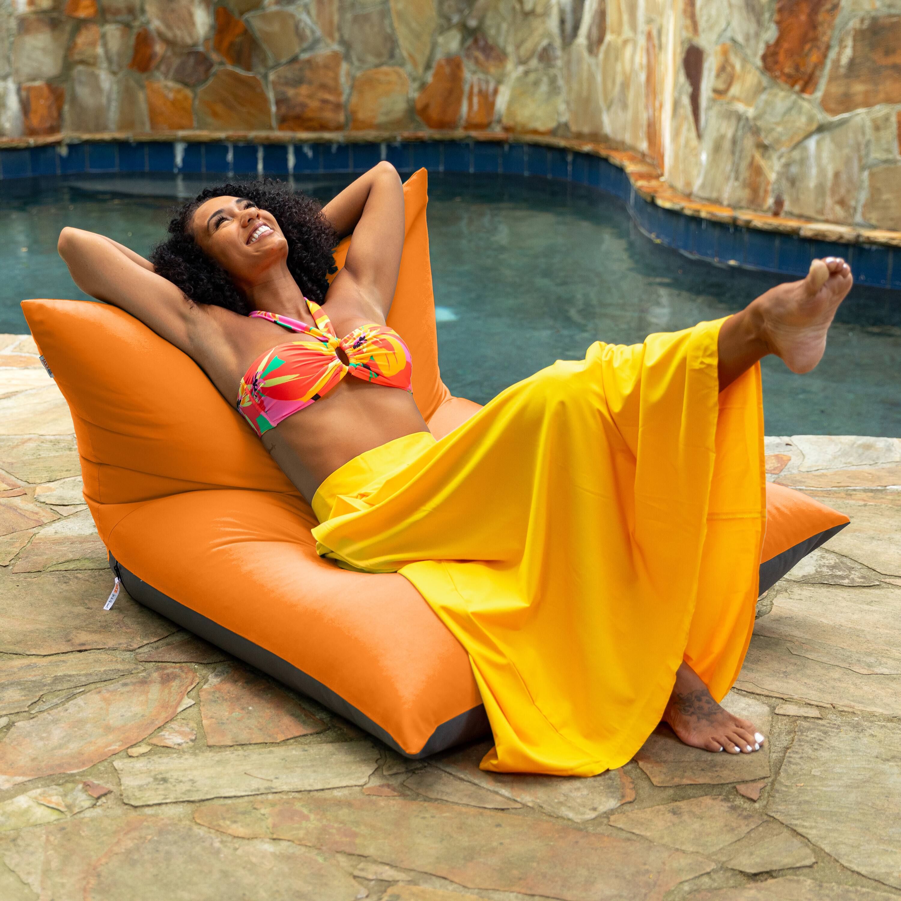 Angle. Jaxx - Jaxx Finster Outdoor Bean Bag Lounge Chair - Sunbrella Tangerine - Sunbrella Tangerine.