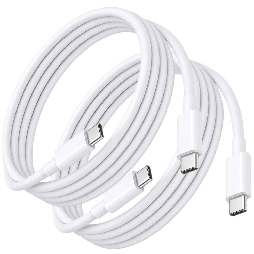 Qixxronics - USB-C to USB-C Cable 2-Pack, 6FT/2M Charging & Data Transfer - White