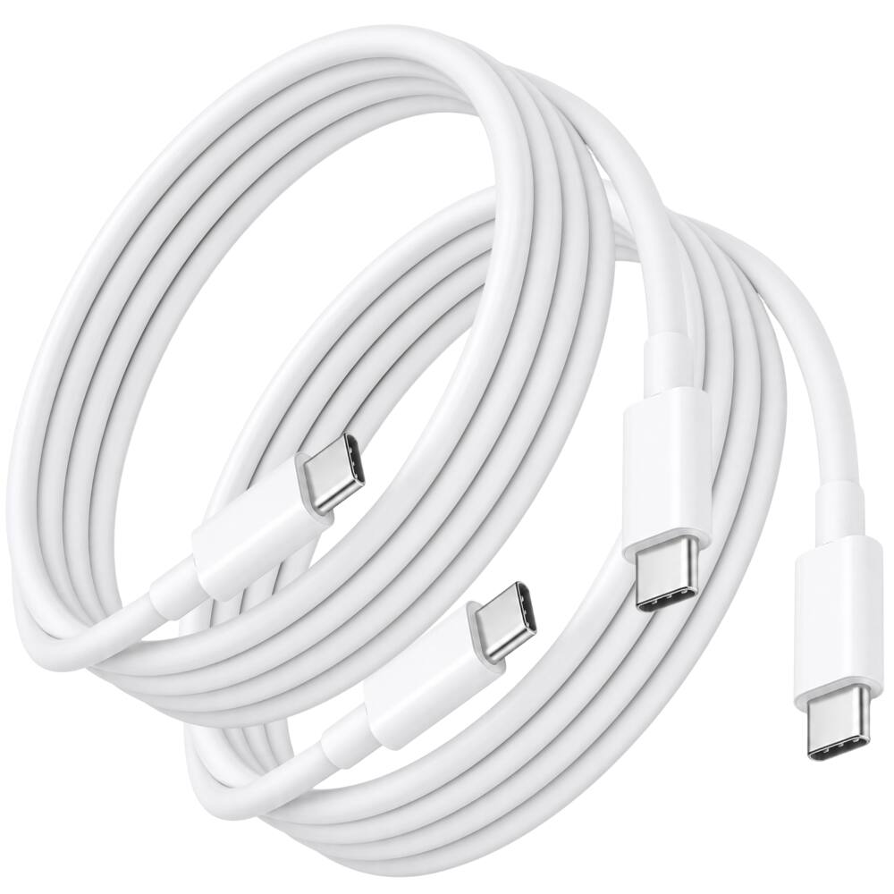 Front. Qixxronics - USB-C to USB-C Cable 2-Pack, 6FT/2M Charging & Data Transfer - White.