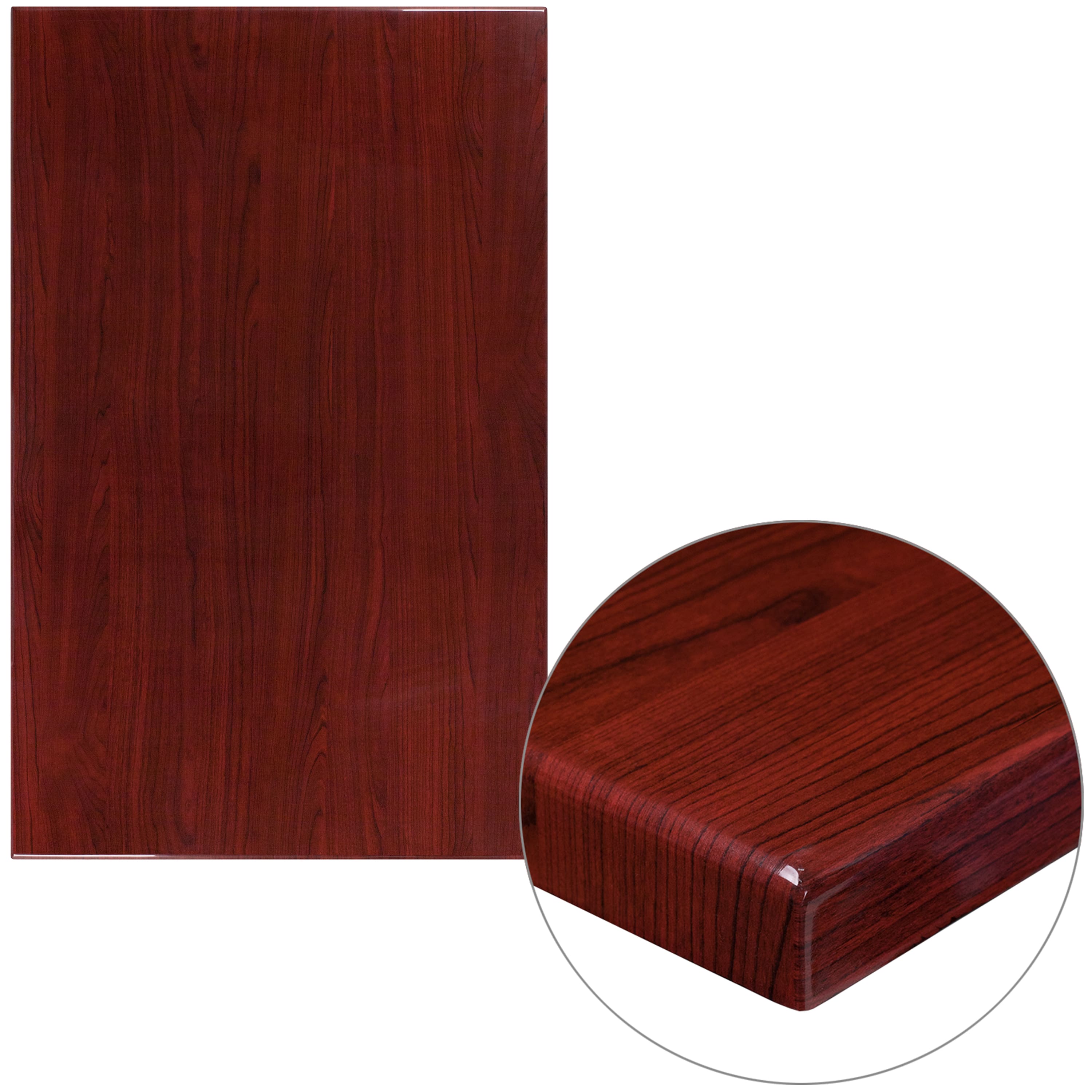 Emma + Oliver - 30"x48" High-Gloss Resin Table Top with 2" Thick Drop-Lip - Mahogany