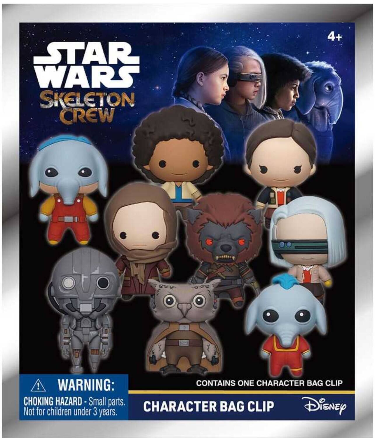 STAR WARS SKELETON CREW  
4+  

WARNING:  
CHOKING HAZARD - Small parts. Not for children under 3 years.  

CONTAINS ONE CHARACTER BAG CLIP  

CHARACTER BAG CLIP  

Disney