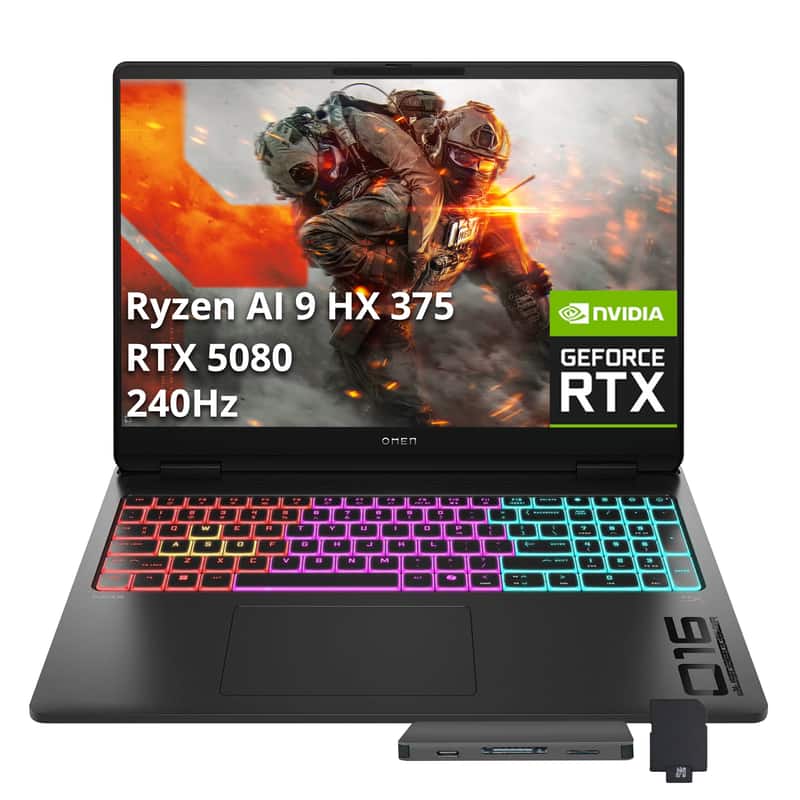 HP - OMEN MAX 16" WQXGA Gaming,AMD Ryzen AI 9 HX 375,32GB RAM,1TB SSD+1TB Dock Set,RTX 5080,Backlit Keyboard,Win 11 - Black