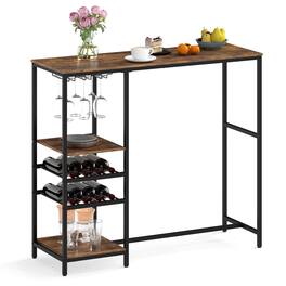 Costway - 48" Long Bar Table with Storage Shelves Wine Racks & Stemware Holders for Kitchen - Brown