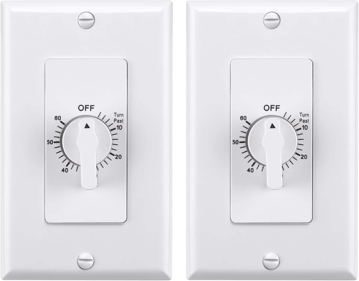 BN-LINK - 60-Min In-Wall Countdown Timer Switch, Spring Wound, No Neutral, Wall Plate, ETL, 2-Pack - White