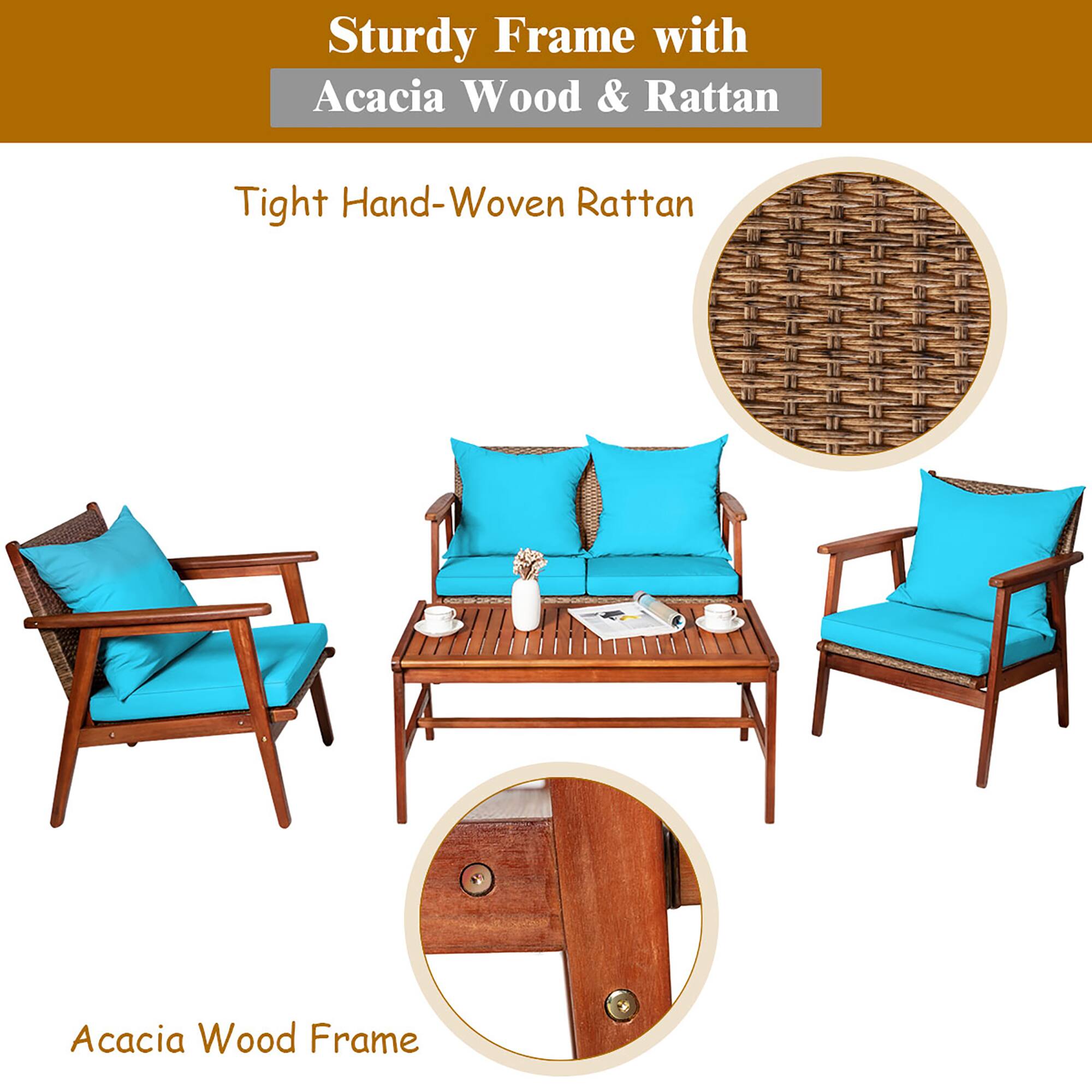 Sturdy Frame with Acacia Wood & Rattan

Tight Hand-Woven Rattan

Acacia Wood Frame