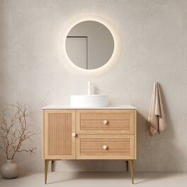 Boyel Living - 36 Bathroom Vanity with 4 Metal Legs Door 2 Drawers White Ceramic Basin Oak - White+Oak