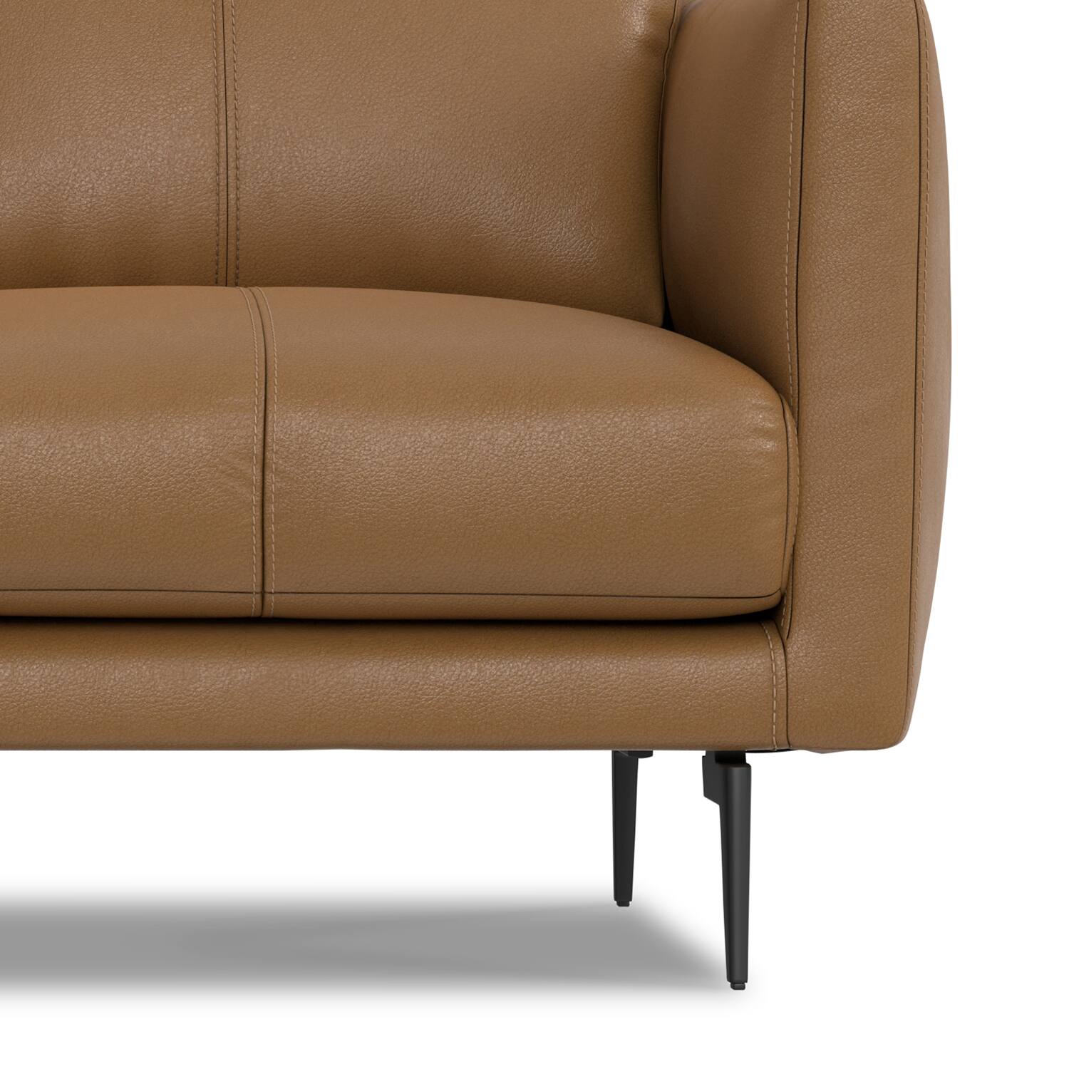 Alt View 3. Simpli Home - Stevens Mid-Century Modern 60 inch Wide Sofa in Butternut Brown Genuine Leather - Butternut Brown.