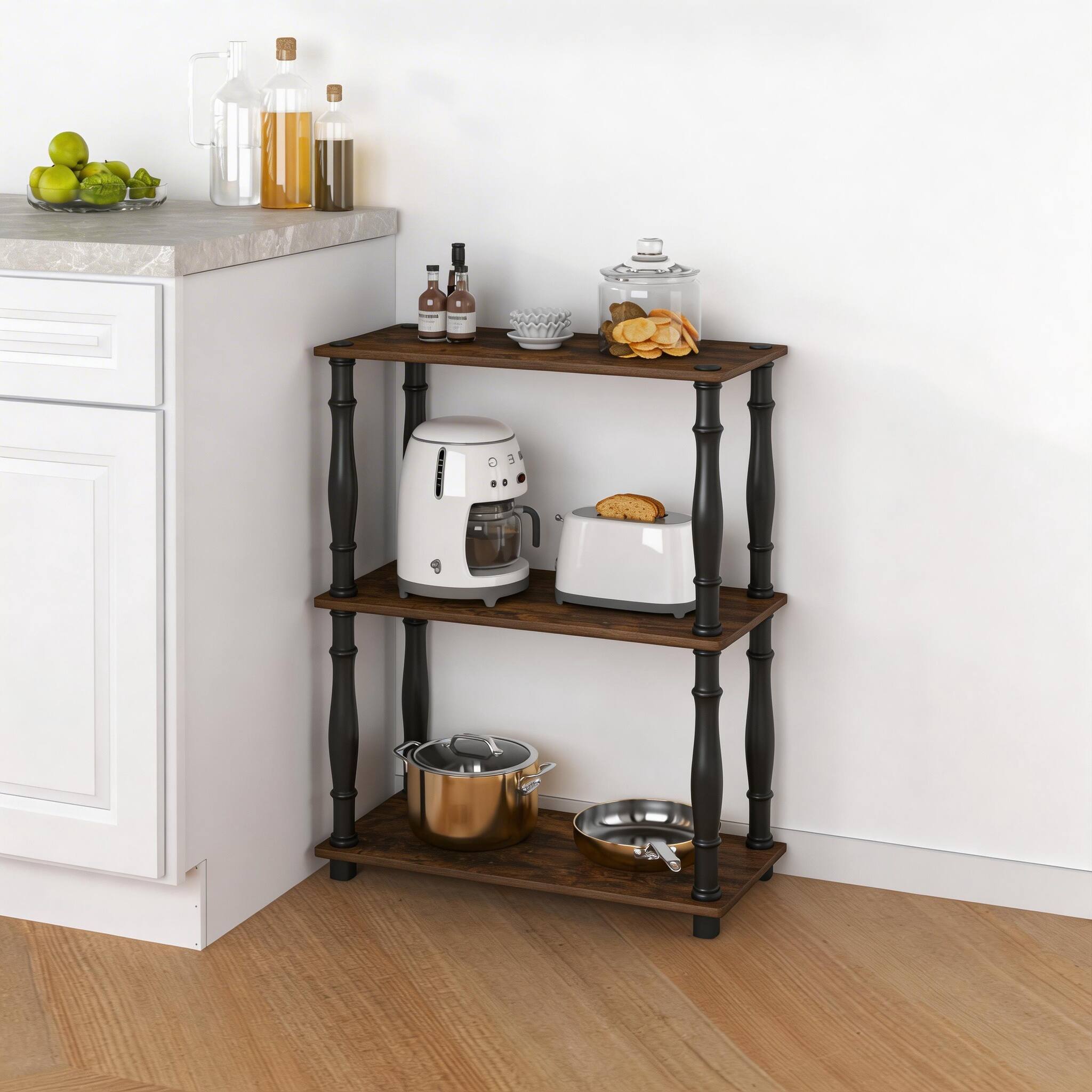 Alt View 1. HOMLUX - 3-Tier 29.5" Corner Shelf Open Shelves for Display for Living Room and Office Organization Columbia Walnut - Columbia Walnut & Black.