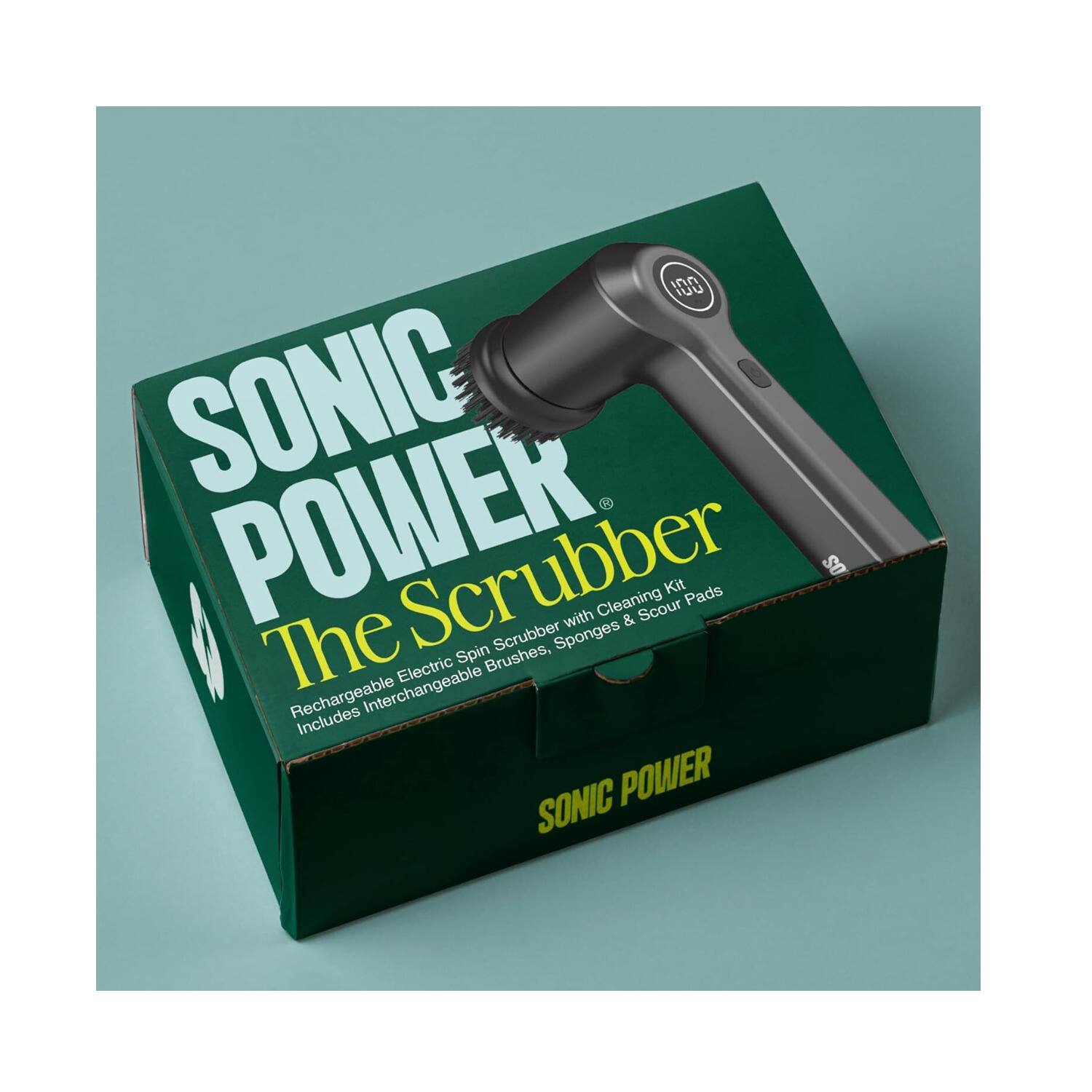SONIC POWER The Scrubber  
Rechargeable Electric Spin Scrubber with Cleaning Kit, Sponges & Scour Pads  
Includes Interchangeable Brushes