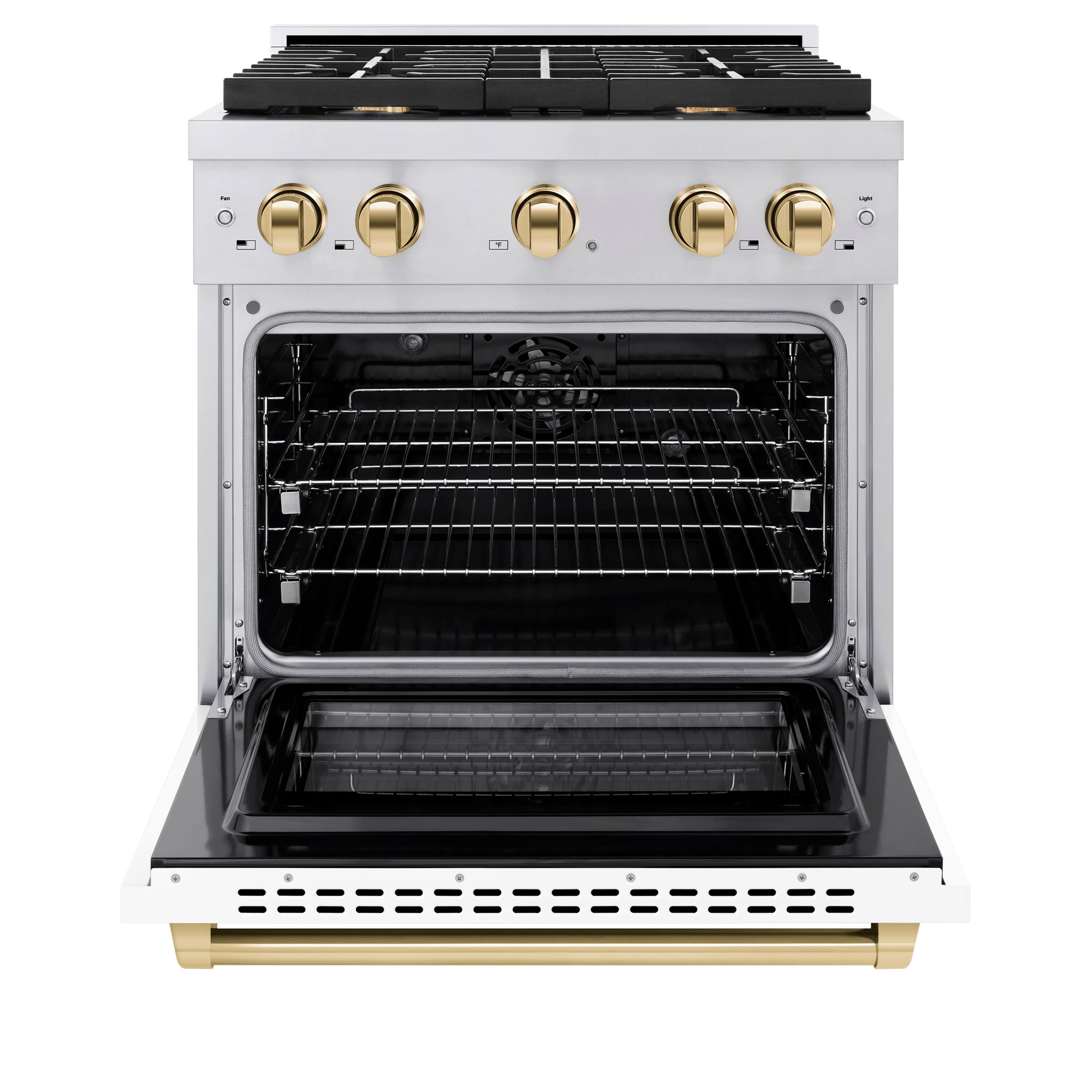 Angle. ZLINE - ZLINE Autograph 30" Paramount Dual Fuel Range w/ White Door & Gold Accents (SDRZ-WM-30-G) - White.