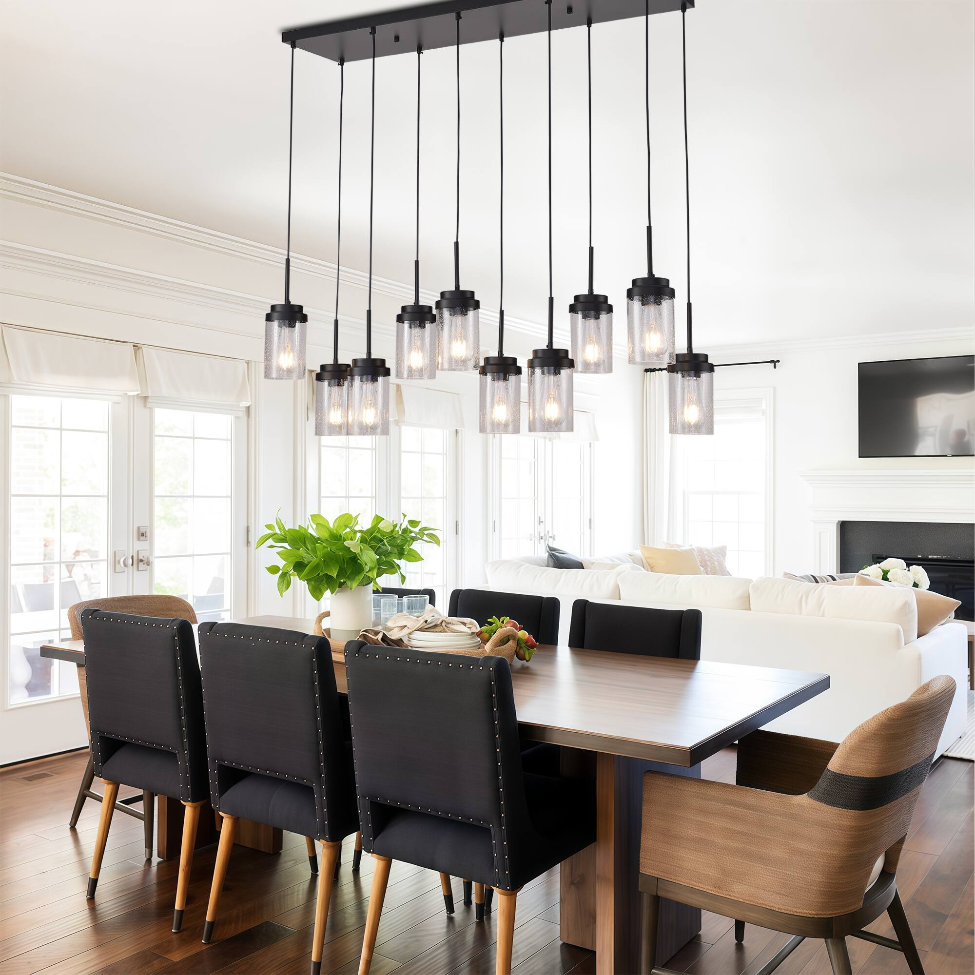 Alt View 2. RYHNUYNE - 10 Lights Kitchen Island Lighting, Modern Black Linear Chandelier, Dining Room Light Fixture for Kitchen Bar - Black.