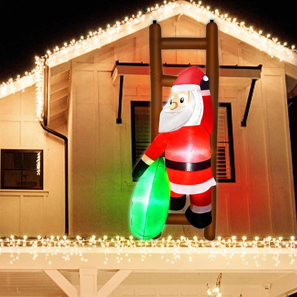 Back. MOSZAR LLC - nflatable Santa Climbing Ladder with Gift Bag - red.