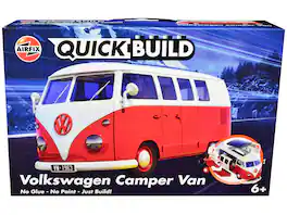 Skill 1 Model Kit Volkswagen Camper Van Red Snap Together Model by Airfix Quickbuild - Multi