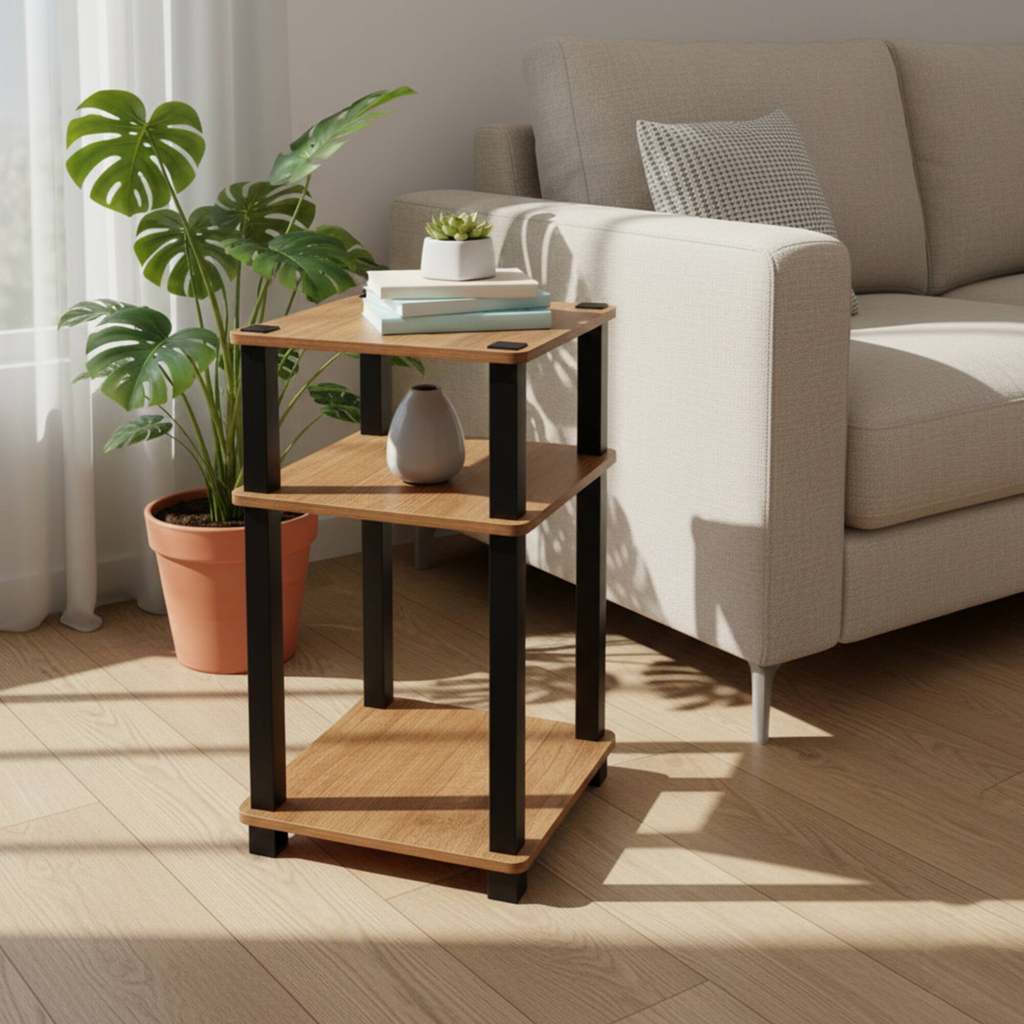 Alt View 2. Redmon - Redmon 3-Tier Shelf Side Table, Freestanding Storage Unit, Oak Woodgrain - Oak Woodgrain.