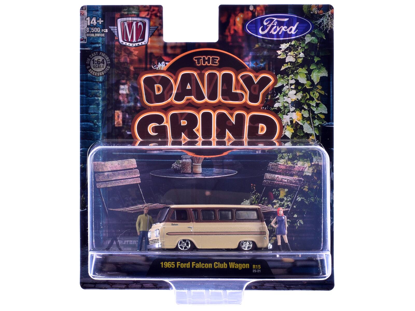 14+  
8,500 PCS  
WORLDWIDE  
MACHINES  
THE DAILY GRIND  
1:64 SCALE  
DIE CAST FIGURES & ACCESSORIES  
1965 Ford Falcon Club Wagon R15  
25-21