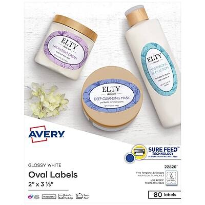 Avery - Print-to-the-Edge Laser/Inkjet Oval Labels, 2" x 3 1/3", 80 Labels/Pack - Glossy White