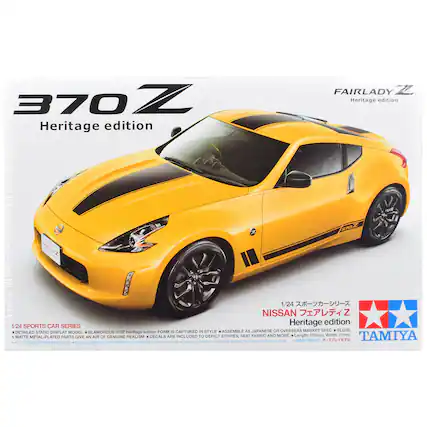 370Z Heritage edition
FAIRLADY Z Heritage edition
370Z
1/24 NISSAN Z Heritage edition 1/24 SPORTS CAR SERIES FORM S CAPTURED IN STYLE *ASSEMBLE AS JAPANESE OR OVERSEAS MARKET SPEC *GLOSS * DETAILED STATIC DISPLAY MODEL *GLAMOROUS 370Z Heritage edition TO DEPICT STRIPES, SEAT FABRIC AND MORE Length: 175mm, Width: 77mm
TAMIYA 5 MATTE METAL-PLATED PARTS GIVE AN AIR OF GENUINE REALISM *DECALS ARE INCLUDED MODEL MAY VARY FROM IMAGE ON BOX, TO ASSEMBLE PRECISION MODEL KT DETAILED SCAL MODEL FOR HOBBYSTS AGE 14 AND ABOVE THIS IS NOT A TOY. CEMENT AND/PAINT NOT INCLUDED.