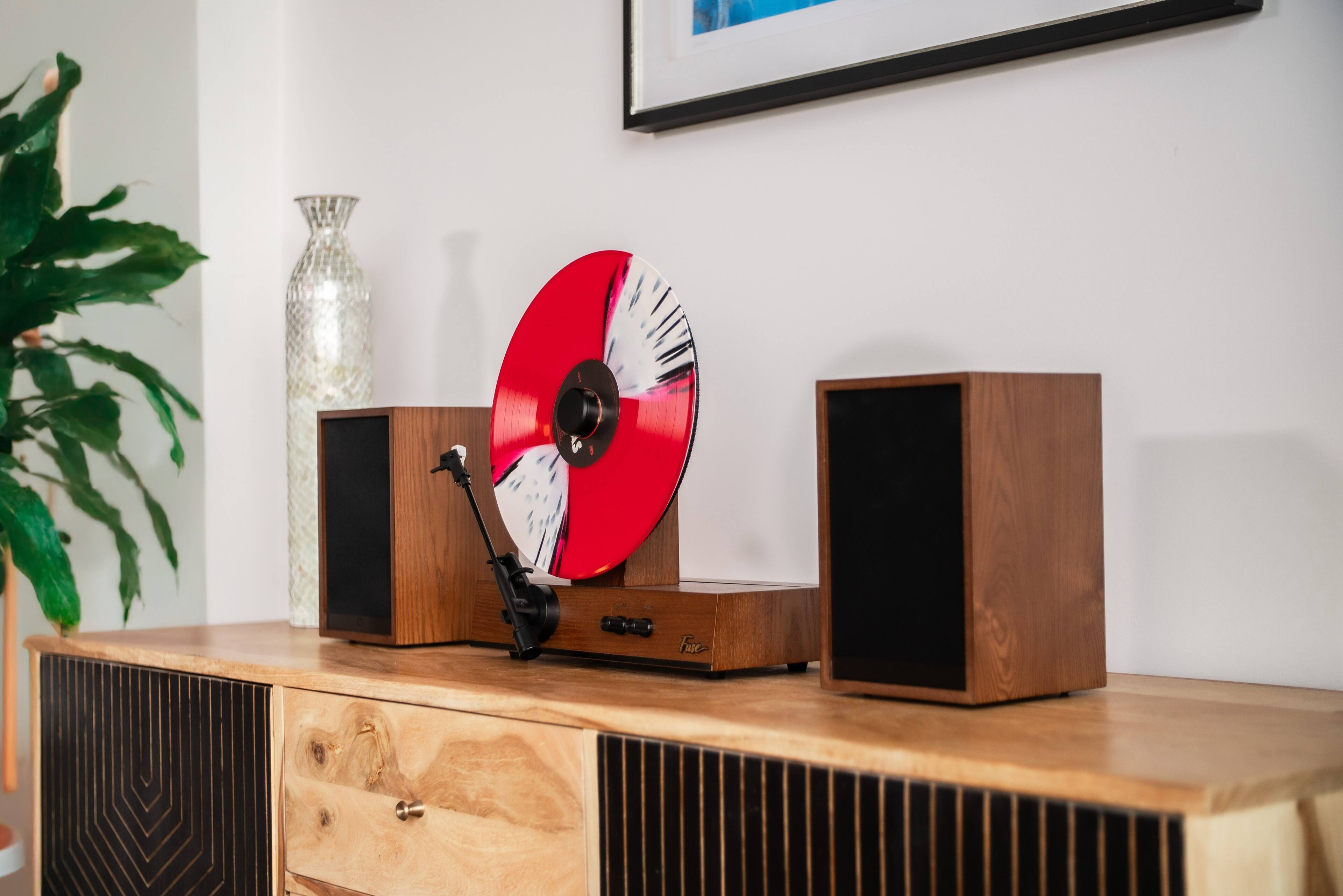 Alt View 4. Fuse Audio - Fuse GLD Vertical Turntable Record Player with Speakers | BT, AUX | Audio Technica Needle | Real Ash Wood & Black Trim - Ash Wood with Black Trim.