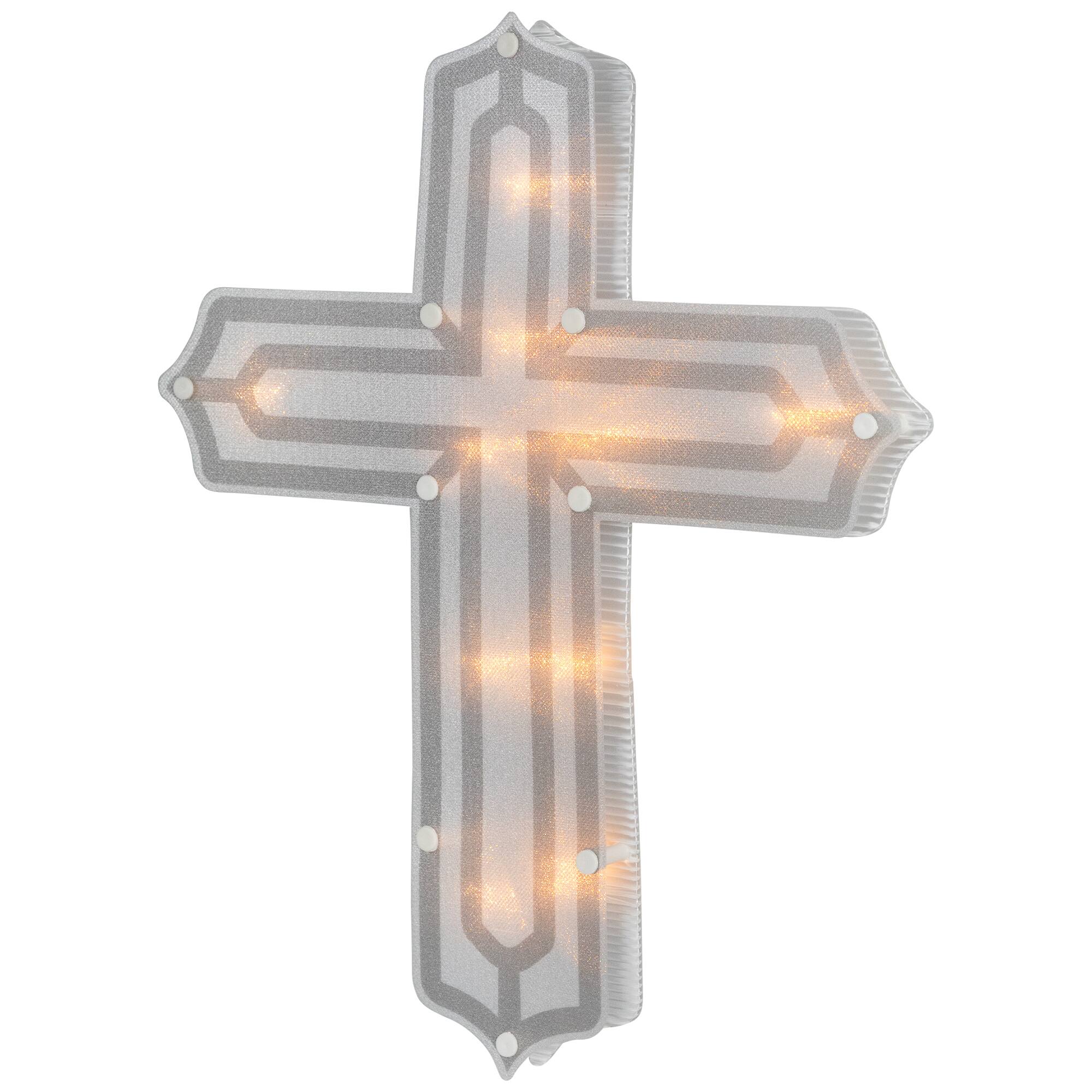 Alt View 4. Northlight - Lighted Cross Easter Window Decoration - 14" - White.