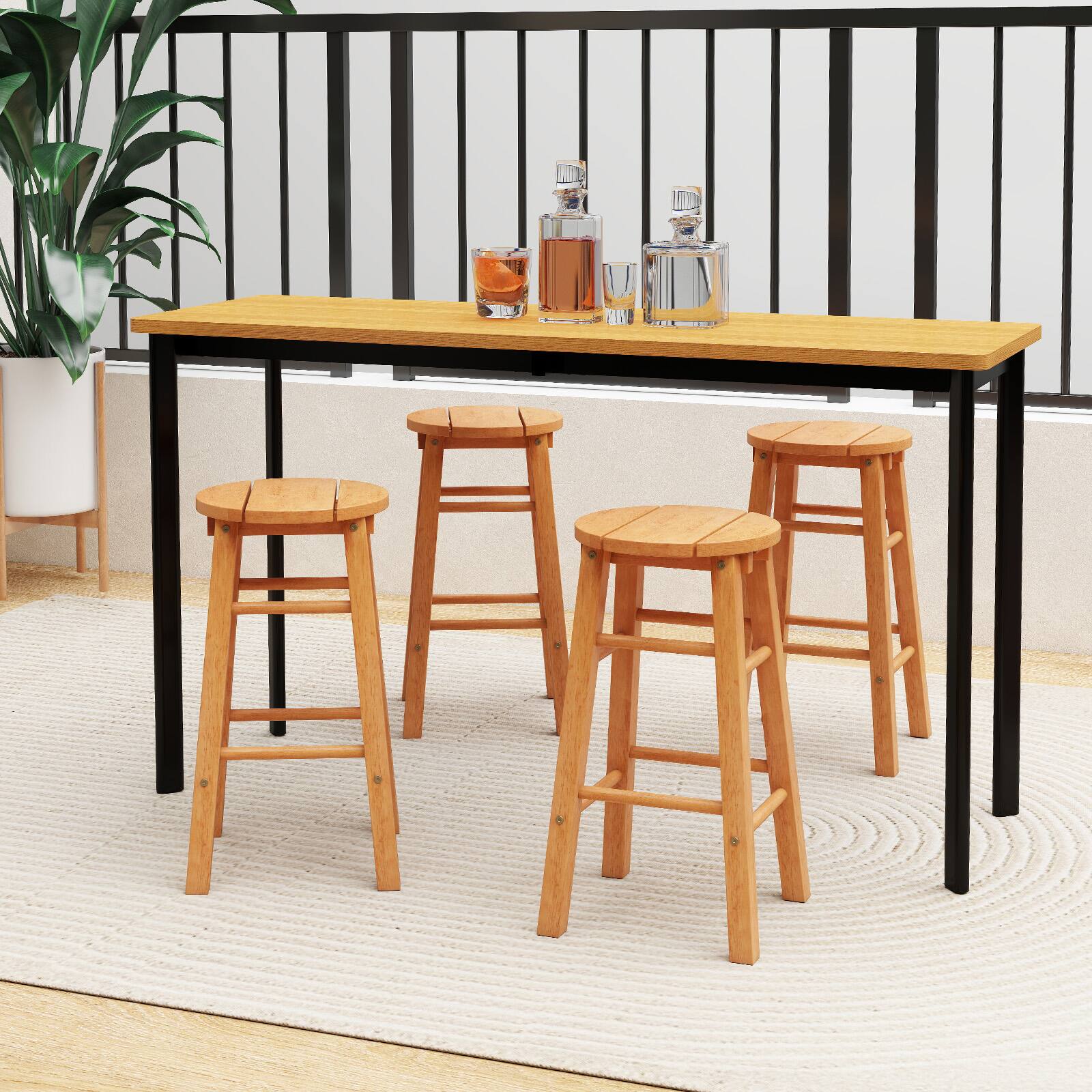 Alt View 3. Gymax - Gymax 24-Inch Outdoor Wood Bar Stools Set of 4 w/ Round Seat Footrest for Garden - Natural.