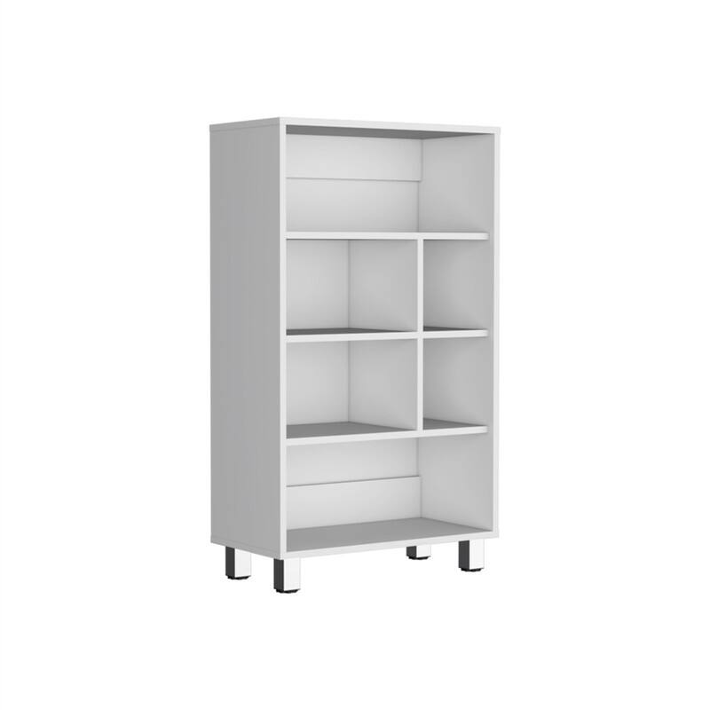 Angle. HTUTWOO - Bookcase 40.6" H - 6-Shelf Engineered Wood Storage Display Shelf with 4 Legs, Compact Bookshelf for Small Spaces - White.