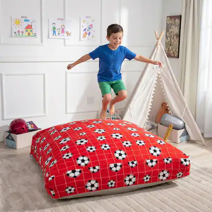 Front. Loheer - Loheer 60x60 Sensory Crash Pad with Non-Slip Bottom - Red Fleece Landing Mat for Jumping - Red.