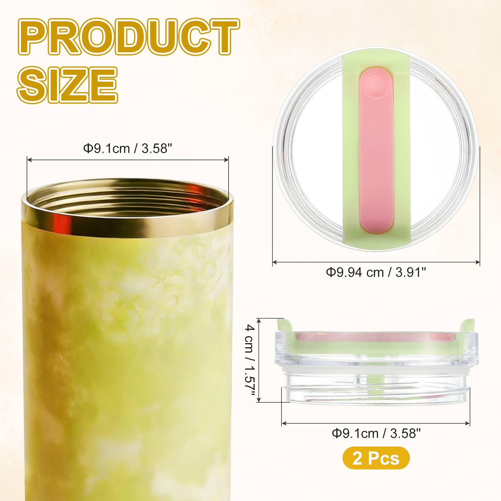 PRODUCT SIZE

9.1cm / 3.58"  
9.94 cm / 3.91"  
4 cm / 1.57"  
9.1cm / 3.58"  

2 Pcs
