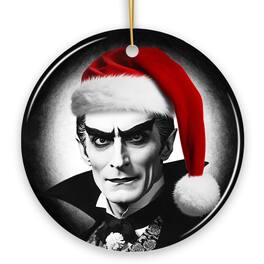 OrnamentallyYou - Vintage Dracula with a Santa Hat Ceramic Ornament Horror Themed Christmas Decor for Halloween Tree - Multi-colored
