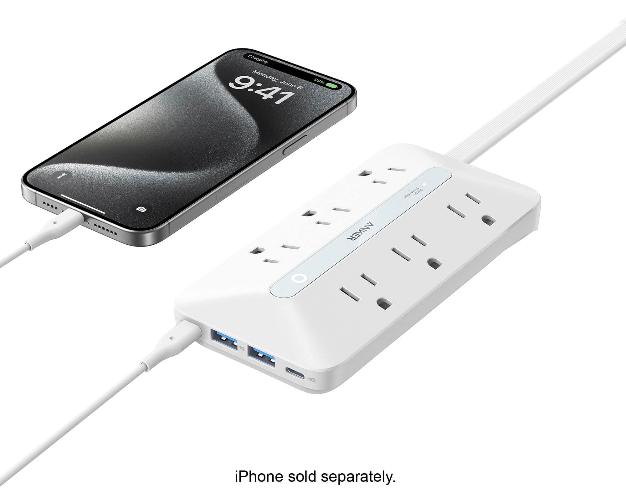 The text on the image reads: "Charging Monday 9:41 June 6, Anker Protection for iPhone sold separately."